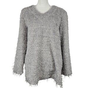 Artex Womens M Sweater Eyelash Fuzzy Soft Pullover Grey Silver Comfy Casual